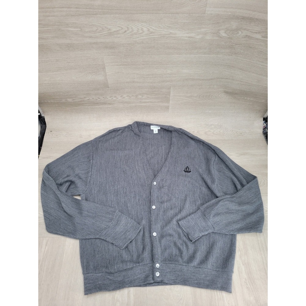 Vintage IZOD Cardigan Men's 3XL Big Gray V-Neck Acrylic Made in USA Sweater